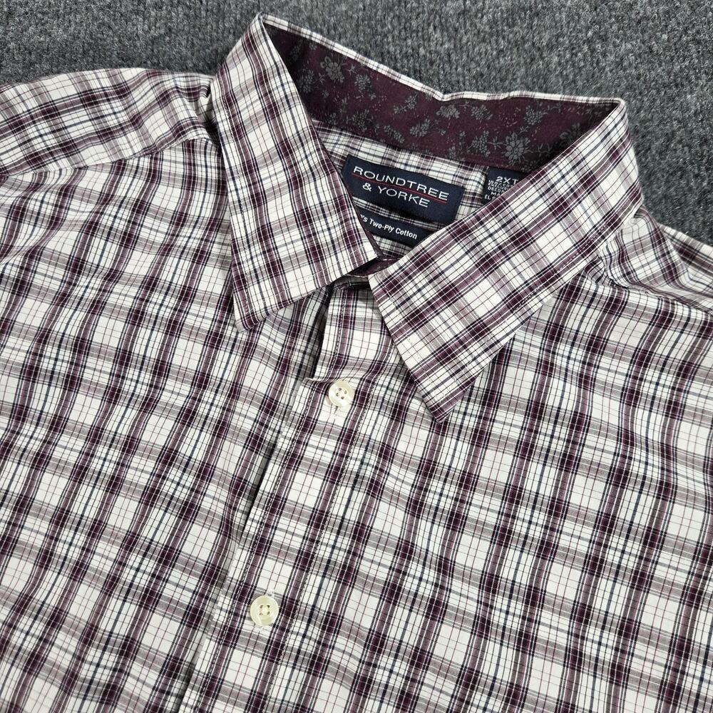 Roundtree & Yorke Shirt Mens 2XT Tall Brown Plaid Button Down Western Casual